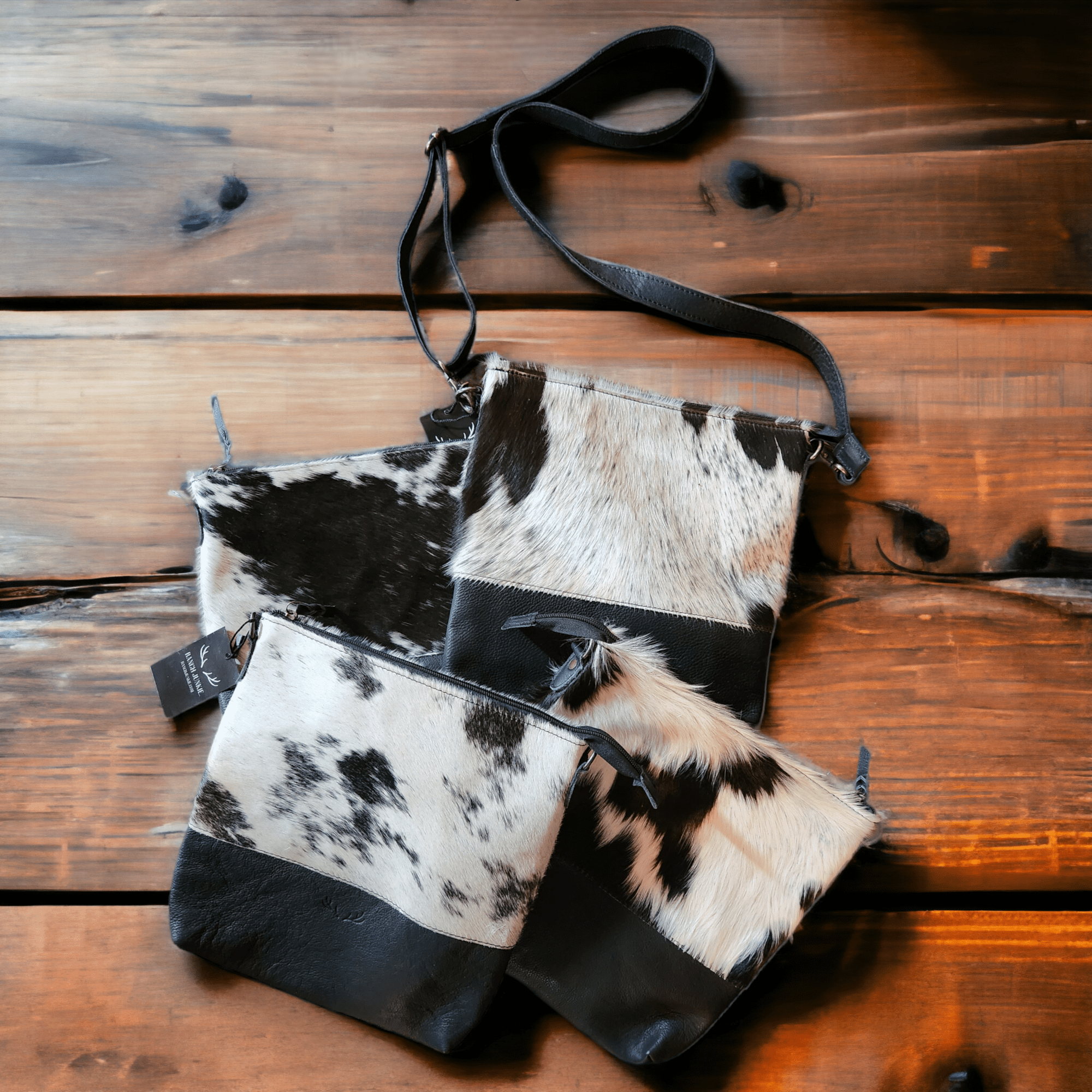 Bundle Deal -The Highlands Black Genuine Cowhide Large Crossbody Bag + Black Wristlet Clutch - Ranch Junkie Mercantile LLC